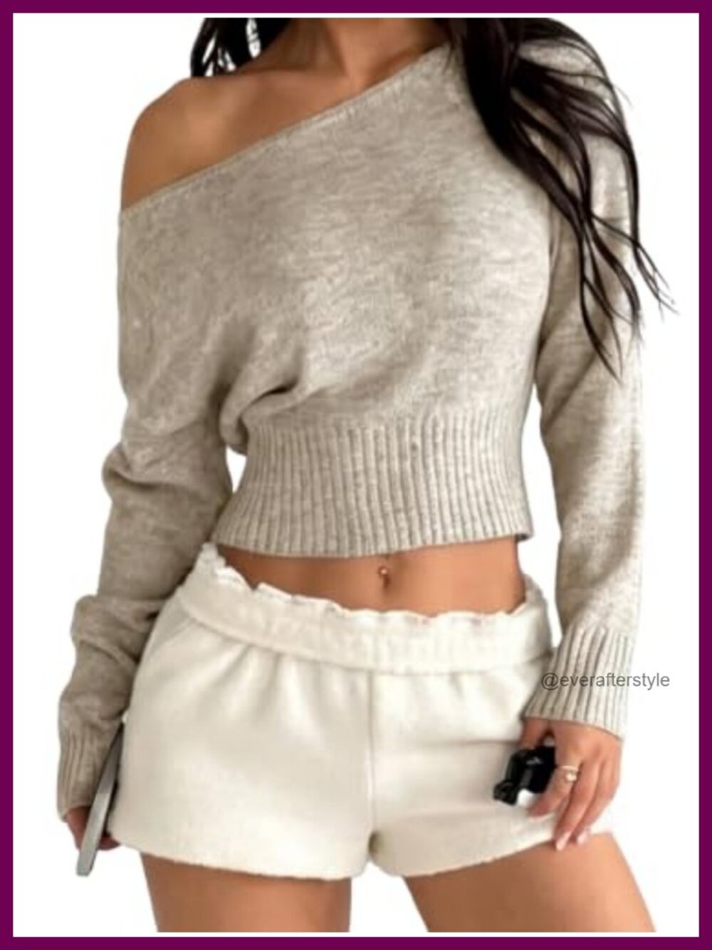 Cropped Off Shoulder Sweater Long Sleeve Batwing One Shoulder Party Top